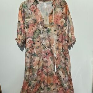 Zolucky Women's Multicolor Floral Puff Sleeve Ruffle Tassel Maxi Dress Small NWT